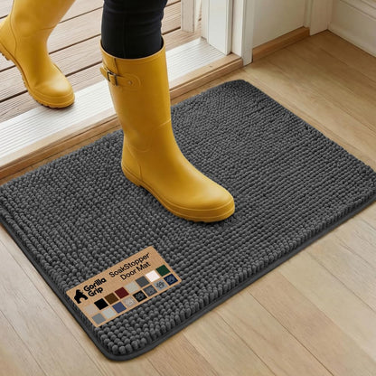 GORILLA GRIP SoakSTOPPER Dog Door Mat, Machine Washable Rug Absorbent Doormat Captures Moisture Mud Dirt, Quick Dry Soft Chenille Entryway Rugs Indoor Entrance Mats for Dog Paws, 24x17 Charcoal
