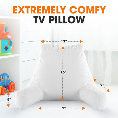 Cheer Collection Reading Pillow with Arms Portable Bed Pillow for Sitting Up & Support, Hollow Fiber-Filled Back Rest