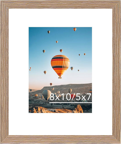 Skiennix 8x10 Picture Frame - Rustic Brown Wall Hanging & Tabletop Display with 5x7 Mat
