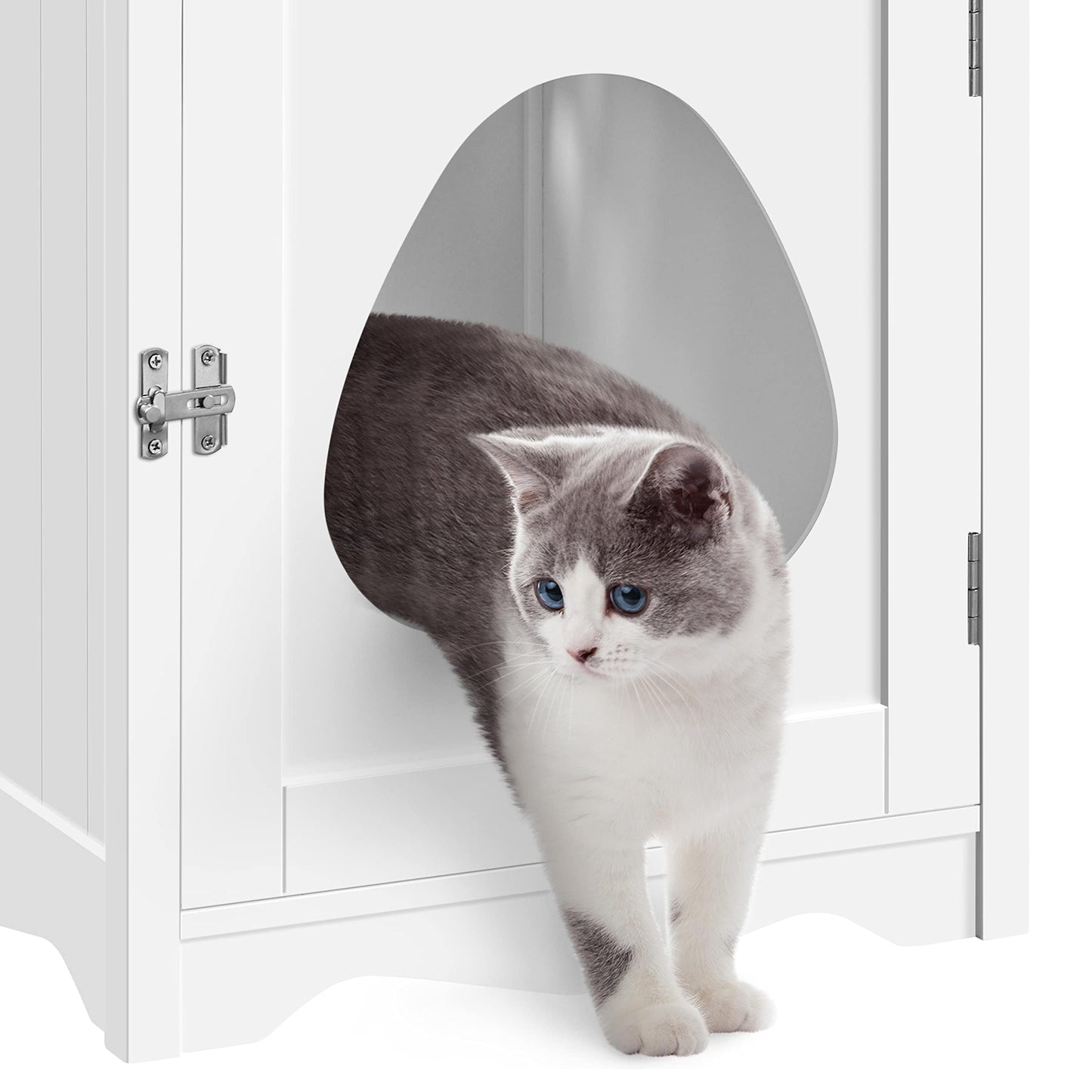 Yaheetech Cat Litter Box Enclosure, Hidden Litter Box Furniture with Side Towel Bar, Wooden Cat Washroom, Storage Cabinet, Indoor Pet House, Side Table Nightstand, White