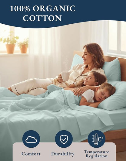 LANE LINEN 100% Organic Cotton Full Sheet Set - Soft Percale Bedding, Breathable & Fits Mattresses Up to 15" Deep | French Blue