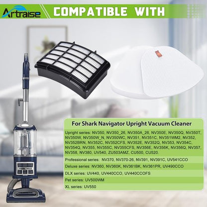 Artraise Shark Vacuum Filter Replacement - 1+3 Pack Compatible with Navigator Lift-Away Models NV350-NV370 | High-Quality Performance