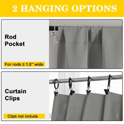 WelvetBLK Light Grey Blackout Curtains for Bedroom Living Room 63 Inch Length 2 Panels Set, Soft Solid Room Darkening Thermal Insulated Window Treatments, Rod Pocket Dining Room Curtains, 40" Wx63 L