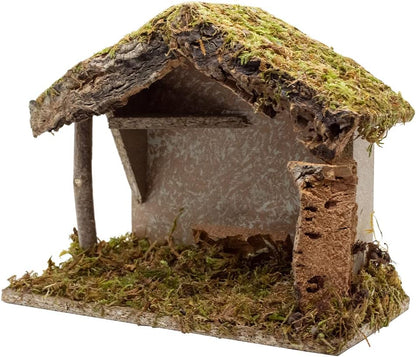 Village Gift Importers Nativity Creche Stable - 8.5" Tall, 10" Wide | Realistic Moss Roof & Floor | Elegant Holiday Décor | Made in Italy