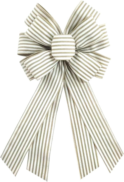 Skiennix Natural Burlap Wreath Bow - 20 x 11 Inches Light Khaki Stripes for Easter & Home Decor
