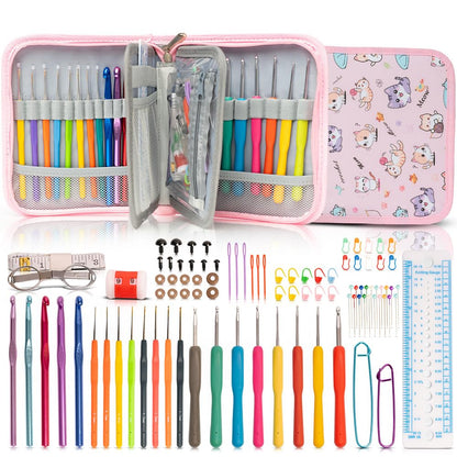 SHAXANO Crochet Hooks Kit with Case, 95-Piece, Ergonomic Crochet Needles Weave Yarn Kits DIY Hand Knitting Art Tools for Beginners and Experienced Crochet Lovers