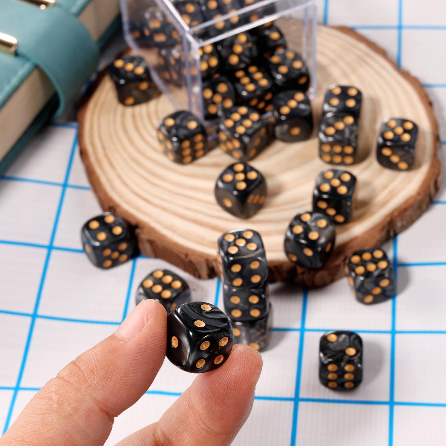 36 Pieces 12mm 6 Sided Mini Dice Set,Pearl Pattern D6 Game Dice Set,6 Sided Standard Game Dice for Board Games Dice Games Classroom Teaching Dices Game, with Portable Gaming Box(Black)