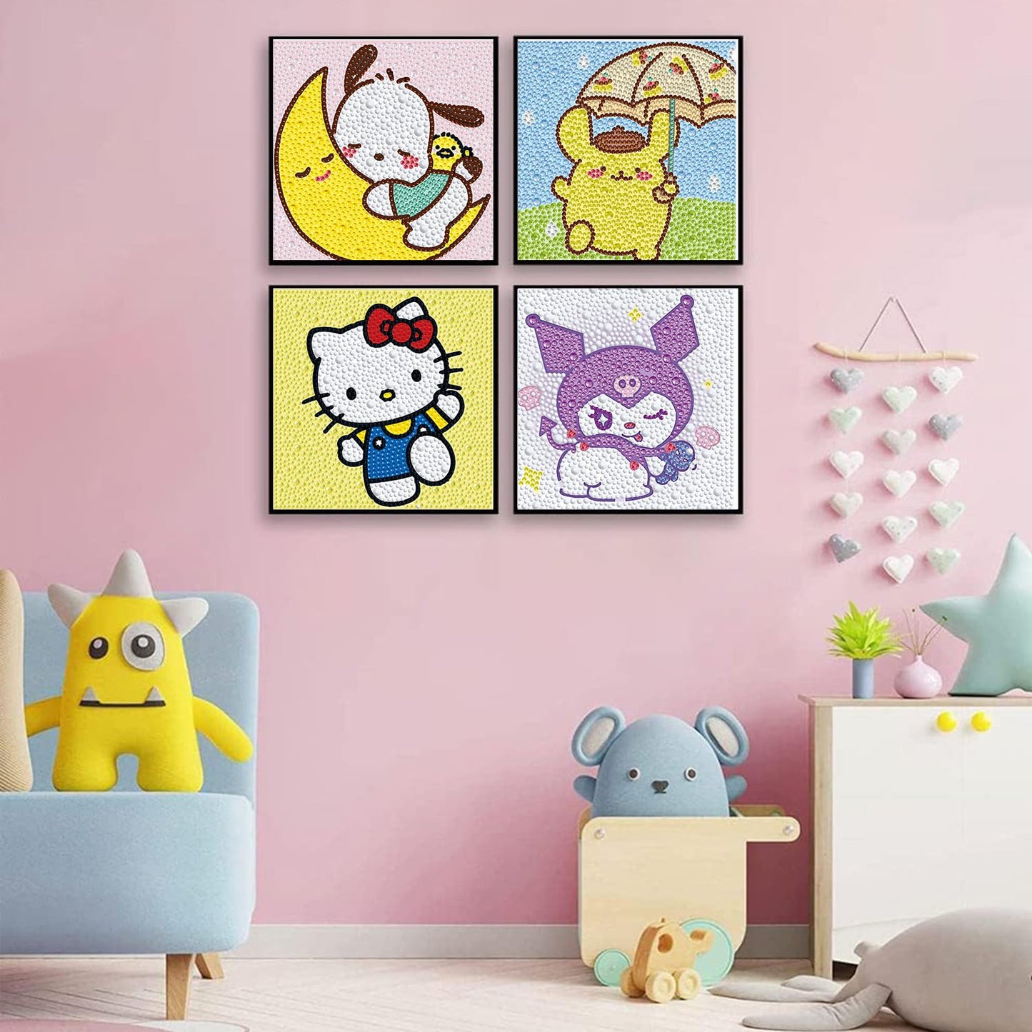 YSUNETER Diamond Painting Kits for Kids Beginner - 4 Pack DIY 5D Full Drill Diamond Art Kits for Children, Cute Animals Round Crystal Rhinestone Gem Art Crafts Home Wall Art Decor 5.9 x 5.9 Inches
