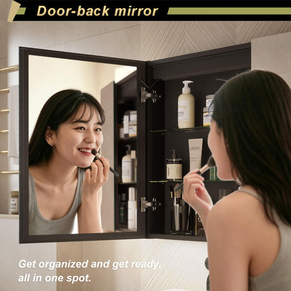 GANPE LED Lighted Bathroom Medicine Mirror Cabinet with Sockets & USBs, Anti-Fog Dimmable Light and Color Adjustment, Easy to Install Aluminum Cabinet (30 * 28 Two-Door)