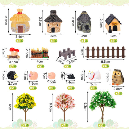 HIYZI 60 PCS Mini Fairy Garden Accessories Kit Enchanted Miniature House Decor Set with Tiny Figurines, DIY Micro Landscape Ornaments for Terrarium, Dollhouse Succulent Craft