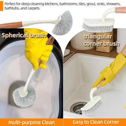 Attoshow 5-Pack Heavy Duty Scrub Brushes Set with Wooden Handles, Multi-Surface Scrubber for Kitchen, Bathroom, Tile & Grout, Includes Spherical, Triangle, Square & Dish Brush for Stubborn Stains