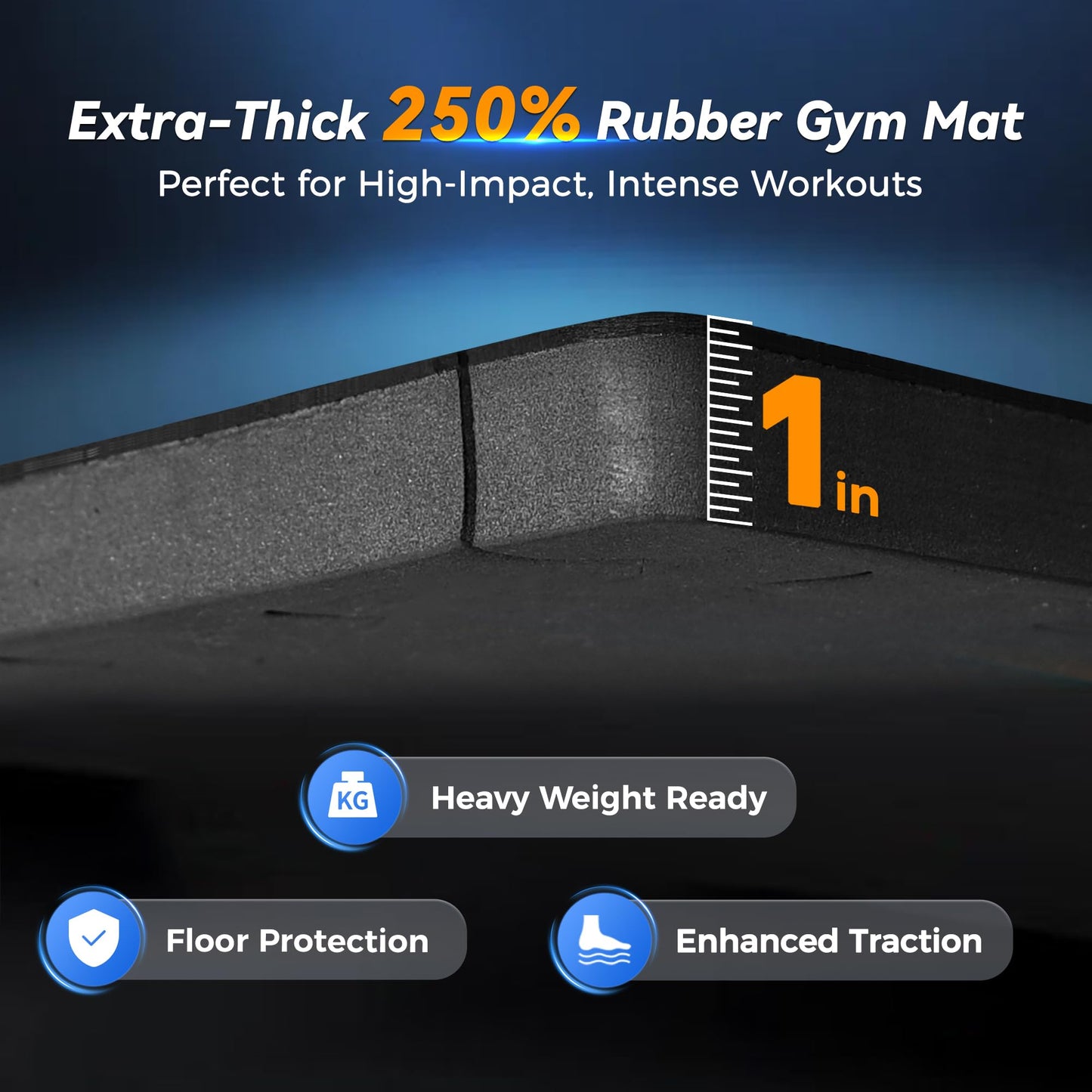 SUPERJARE 1" Extra-Thick Rubber Top Exercise Mat, Puzzle Gym Flooring for Home Gym, Gym Mat for Workout Equipment, Interlocking Floor Tiles with EVA Foam, 24 Pcs 96 Sq Ft, Black/Blue