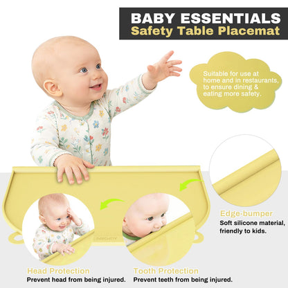 Large Silicone Suction Table Mat, 17" x 12" Thick Placemat with Edge-Bumper, Raised Edge Leakproof, Non-Slip for Kids Toddler Baby Essentials Dinning, Restaurant Eating, Plates, Art, Craft & Painting