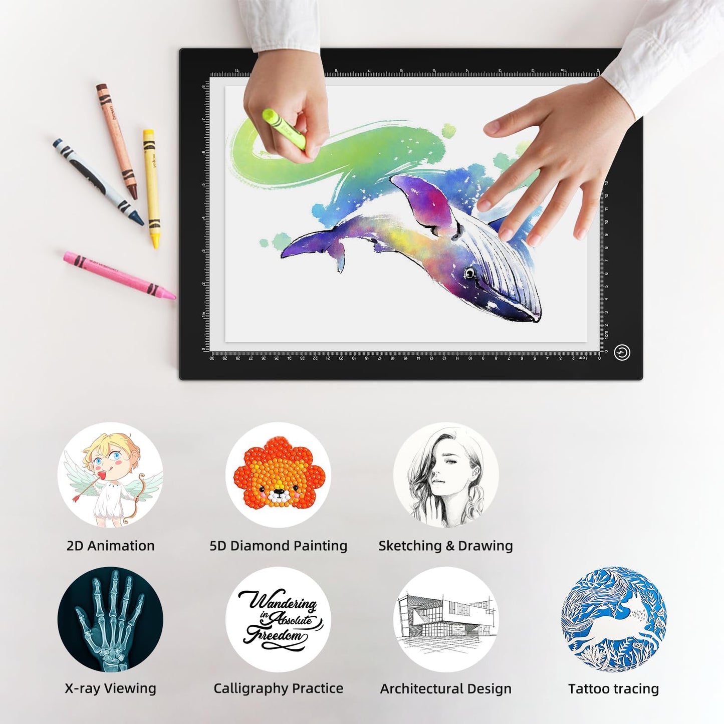 VALUCKY A4 Light Box for Tracing, Ultra-Thin LED Light Board, 3 Level Adjustable Brightness Drawing Light Pad for Artists, Drawing, Animation, Diamond Painting, Calligraphy