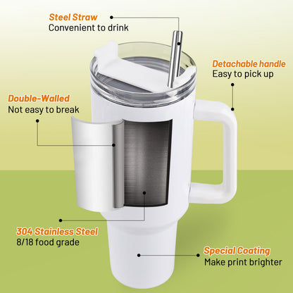 Joyclub 4 Pack 40oz Sublimation Tumbler with Handle Insulated Large Tumbler Bulk, Coffee Travel Cups Stainless Steel Travel Mug for Diy Craft Heat Press Print