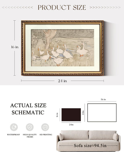 16x24 inch ARPEOTCY Vintage Gold Framed Large Wall Art, Farmhouse Nursery Duck Paintings, Canvas Prints with Antique