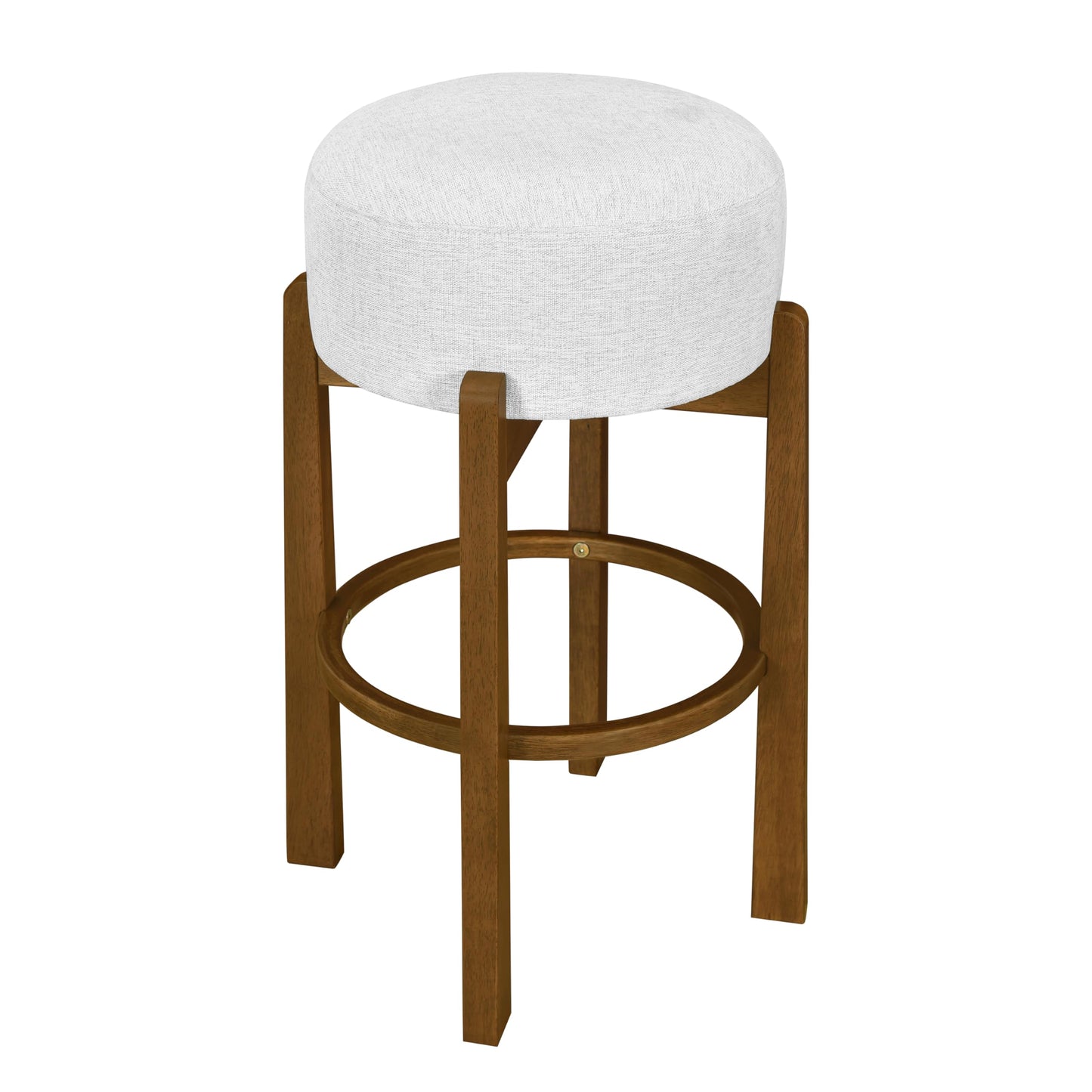 Christopher Knight Home Lera Modern Counter Height Bar Stools Set of 4, Fabric Round Stool Chair for Kitchen Island, Wooden Dining Room Chair, Upholstered Counter Stool with Footrest,Dark Walnut+Ivory