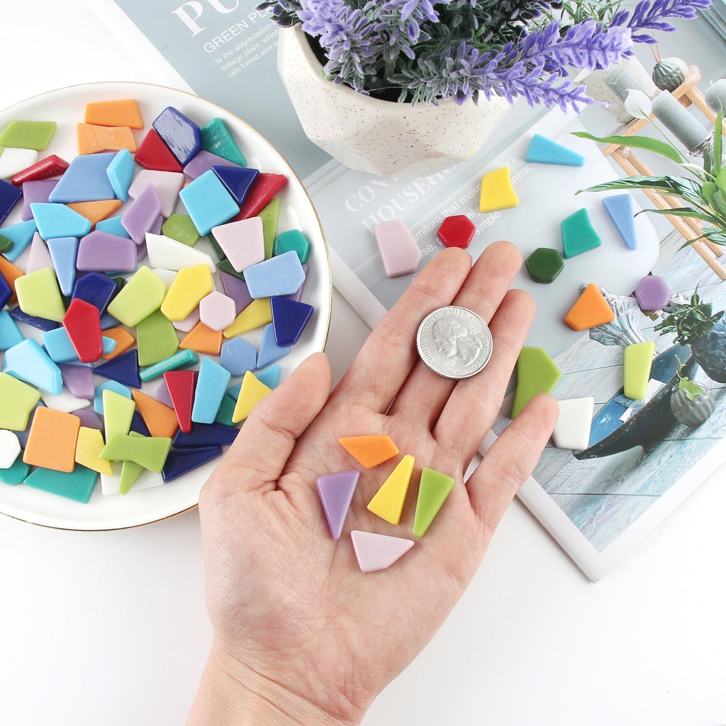 Youway Style Glass Mosaic Tiles for Crafts Bulk,454g Broken Mosaic Pieces for Crafts, Mosaic Art Crafting Supplies and DIY Mosaic Project