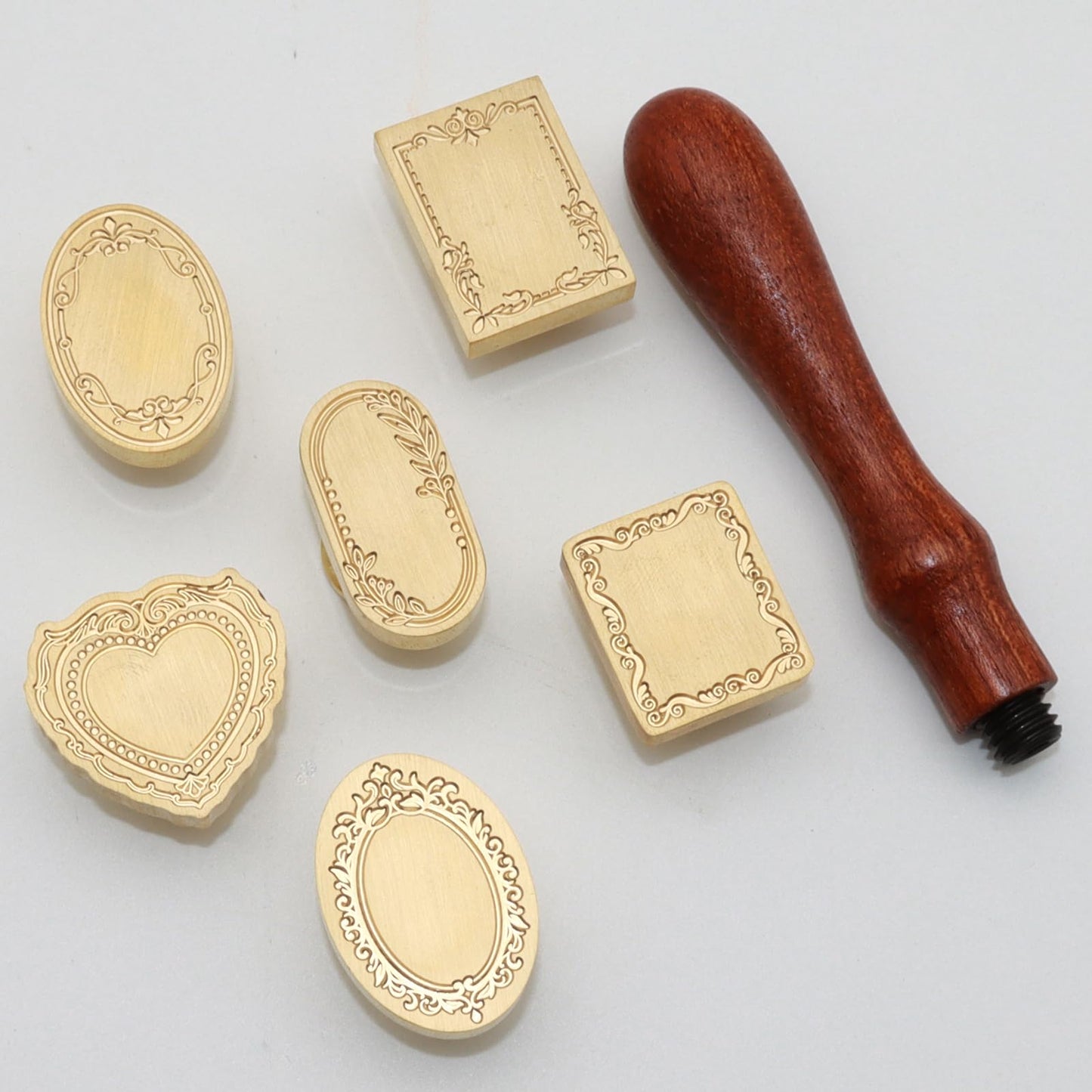 Andotopee 6-in-1 Vintage Embossed Frame Wax Seal Stamp Kit- Rectangle & Oval & Heart 3D Relief Photo Frame Seal Stamps with Wood Handle, Retro Sealing Wax Stamp for Wedding Invitations, Letters
