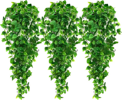 Ageomet 3pcs Artificial Hanging Plants, 3.6ft Fake Ivy Vine for Indoor Outdoor Wall House Room Decoration (No Baskets)