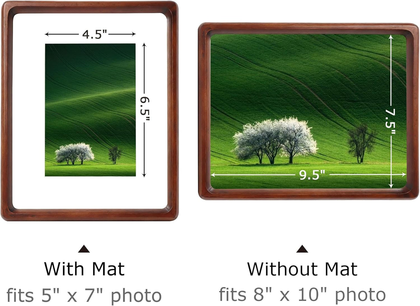 8x10 5x7, 1 Pack Oak Wood Photo Frame Matted to Solid Wood Photo Frame with Glass, Tabletop & Wall Mount
