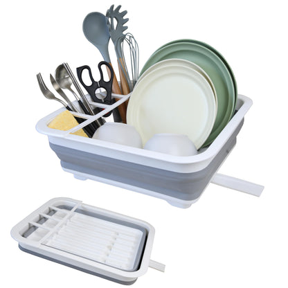 Collapsible Dish Drainer with Drain Plug and Swivel Spout, Space-Saving, Portable Dish Rack for Kitchens, RVs, Campers and Travel Trailers