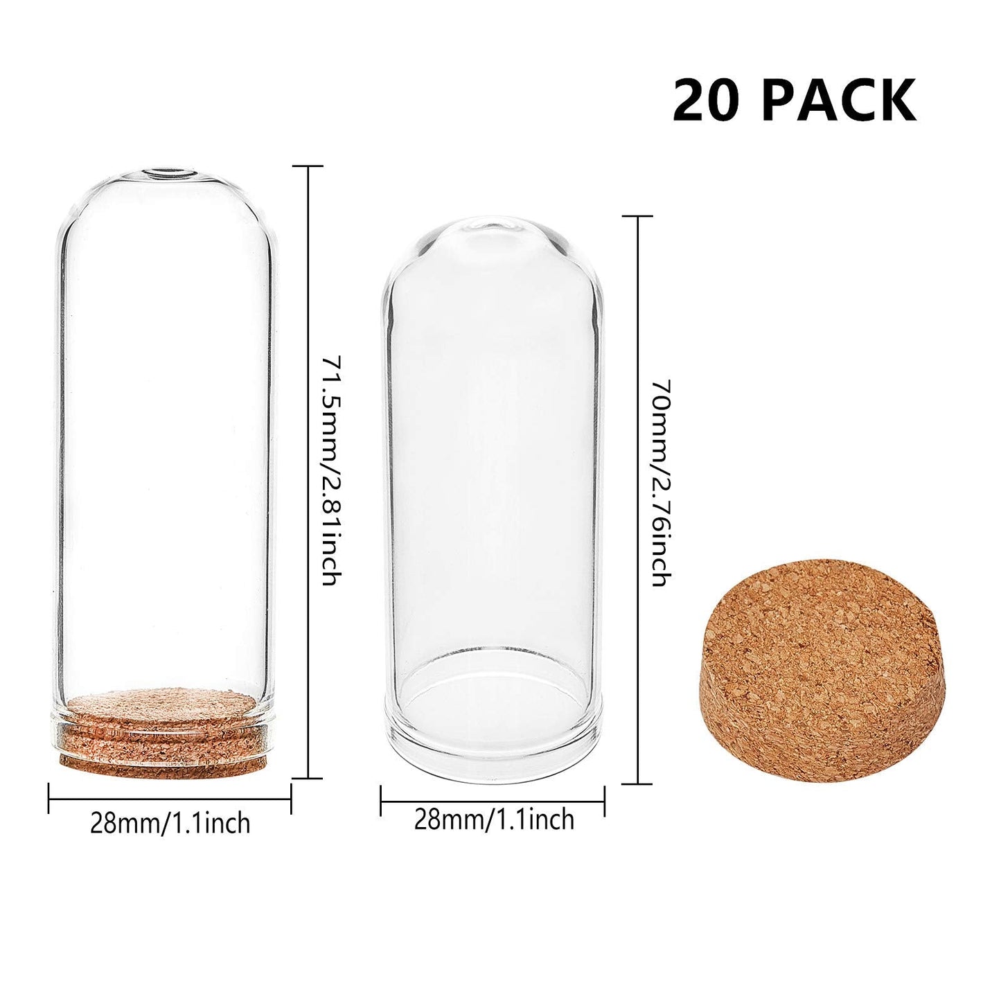 BENECREAT 20 Pack 40ml Glass Jars Bottles Decoration Bottles with Cork Stoppers for Party Wedding Favors, Small Projects and DIY Decorations, Gift Packaging