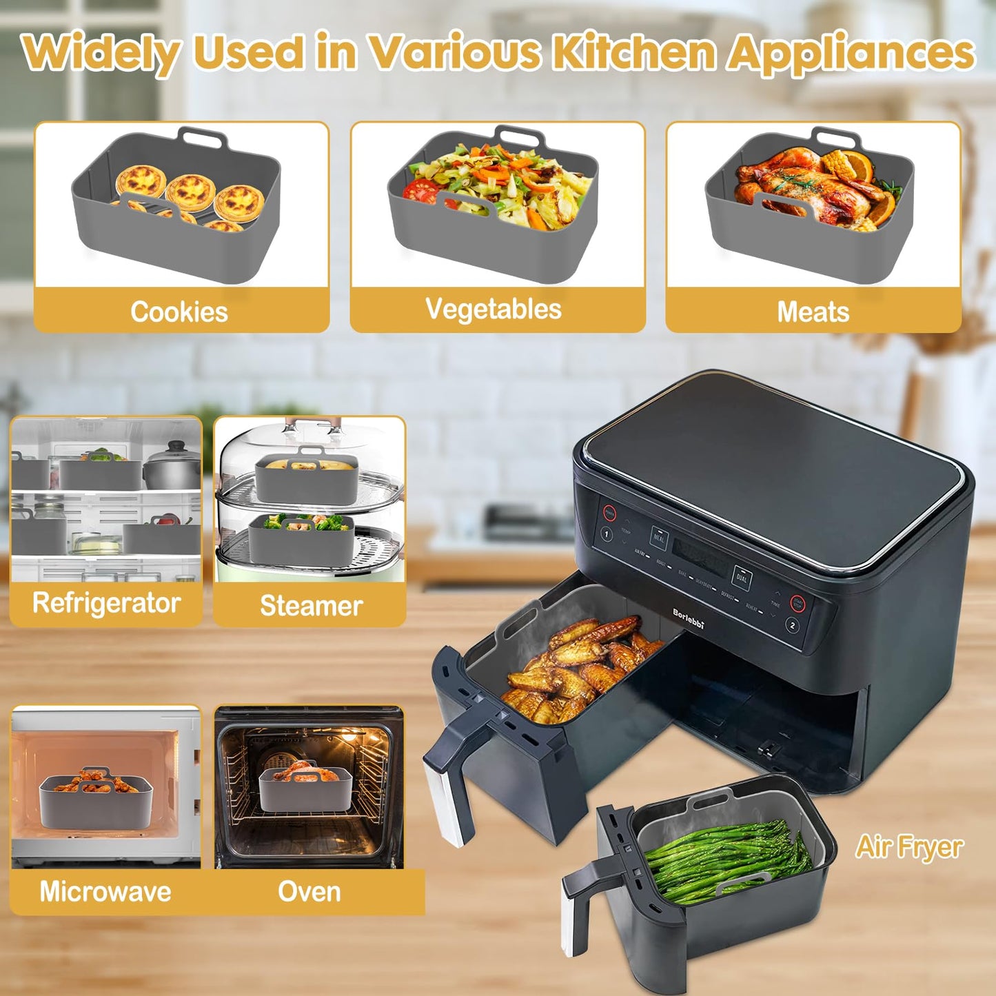 Silicone Air Fryer Liners 10QT, Reusable Airfryer Basket Liners for Ninja DZ550/DZ401, 2Pcs 5QT Large Air Fryer Accessories, Dishwasher safe (8.46 * 5.9 inch （10 QT）, DZ401 - Black)