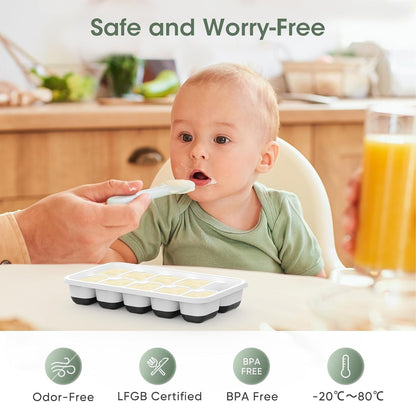 DOQAUS Ice Cube Tray with Lid and Bin, 4 Pack Silicone Plastic Ice Cubes Trays for Freezer with Box/Container, Stackable with Storage Iced Bucket Kits, Scoop, for Baby Food, Cocktail, Coffee