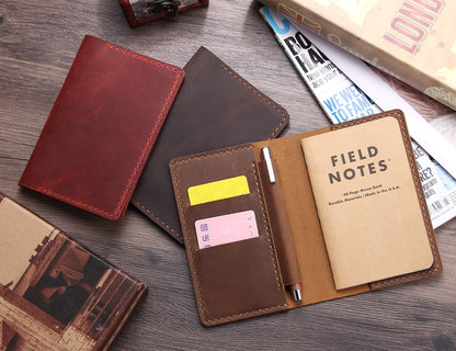 Leather Notebook Cover for Field Notes, Handmade Journal Cover for Moleskine Cahier Journal, Leather Cover with Pen Holder fits 3.5" x 5.5" Pocket Notebook - Coffee