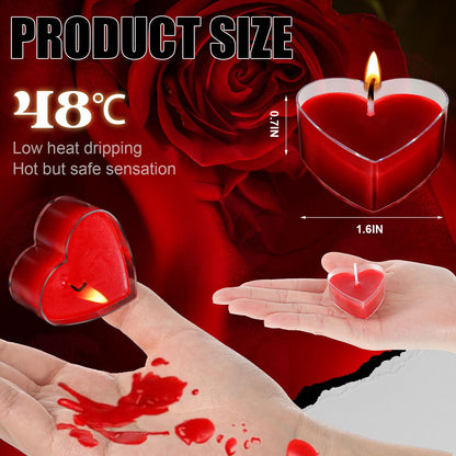 Tisancy 6 Pcs Low Temperature Candles, Romantic Heart Candles Body Safe Wax Low Heat Smokeless Unscented Tea Lights for Anniversaries Decor(Red)