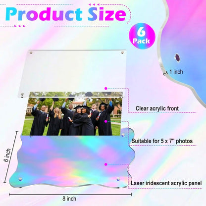 Wenqik 6 Pack Iridescent Wavy Magnet Picture Frames for Refrigerator 5 x 7 Floating Photo Frames Double Sided Magnet Photo Display with Adhesive Dots for Home Classroom