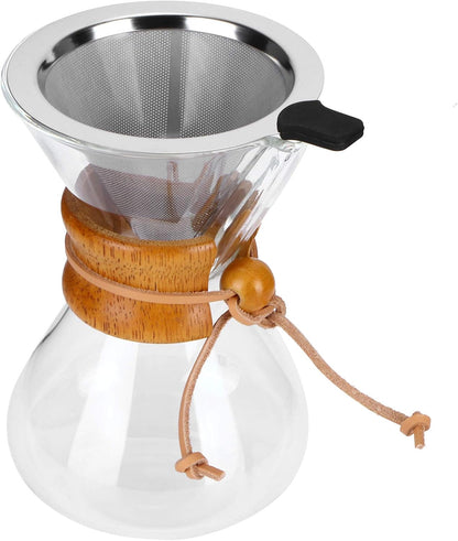 Pissente 400ml Pour Over Coffee Maker, High Temperature Resistant Glass Dripper with Stainless Steel Filter