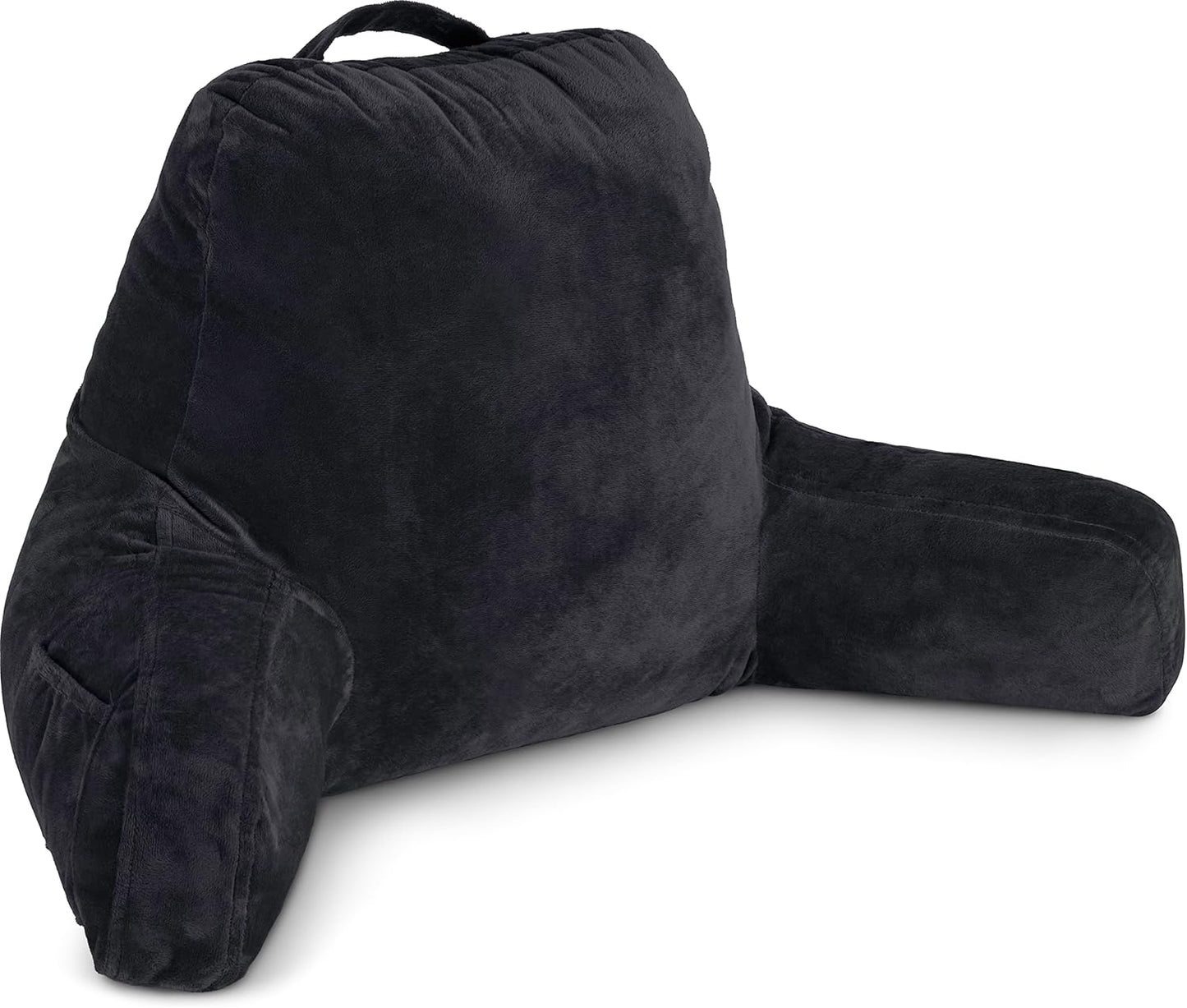 Husband Pillow Black, Original Reading Pillow in Bed Rest Chair, Shredded Memory Foam Large Lounge Cushion Adult