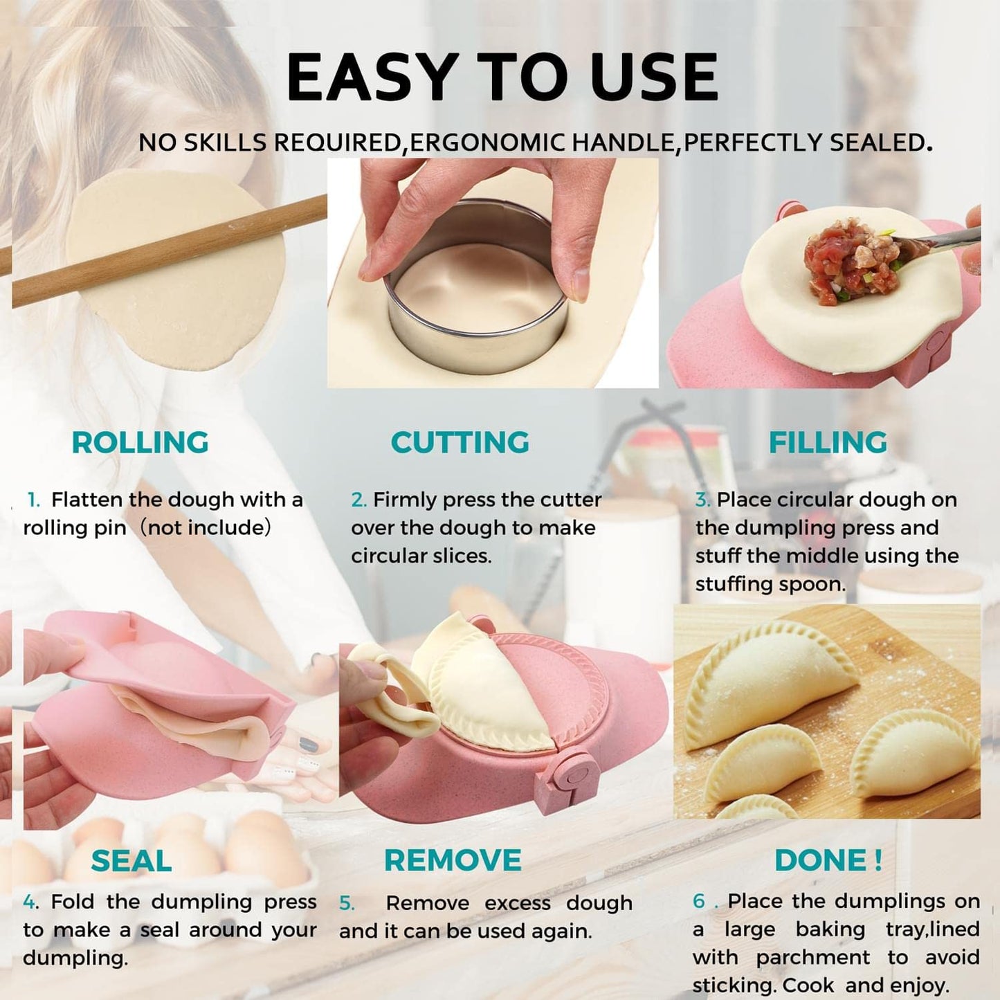 MUMSUNG Empanadas Press Maker, Dumpling Maker Mold Set With Dough Cutter, Dumpling Mold Set (L/4"+M/3")