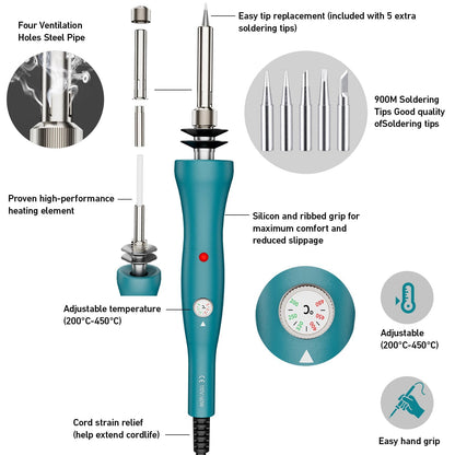 Wood Burning Tool,60W Soldering Iron with 33pcs Interchangeable Tips,38-in-1 Adjustable Temperature,Solder Wire,Stand,Pump,Soldering Wood Burning Kit