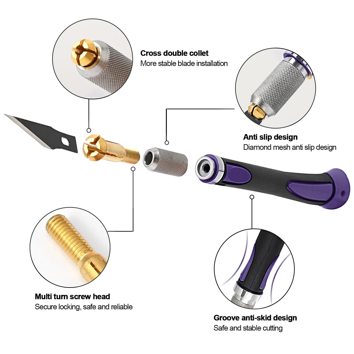 EHDIS Precision Hobby Knife Set Utility Craft Knife Kit with 10PCS Blades for Art, Working-Stencil, Scoring, Scrapbooking, Architecture Modeling, Crafting, Precision Knife (Purple)