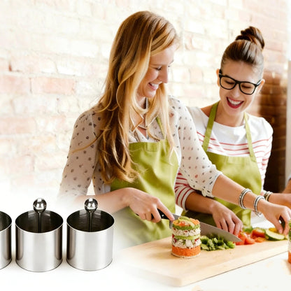 Set of 3 Stainless Steel Sushi Tower Mold, Round Mousse Cake Ring Molds with Pushers, Tuna Tartare Mold Ring for Home Kitchen Use
