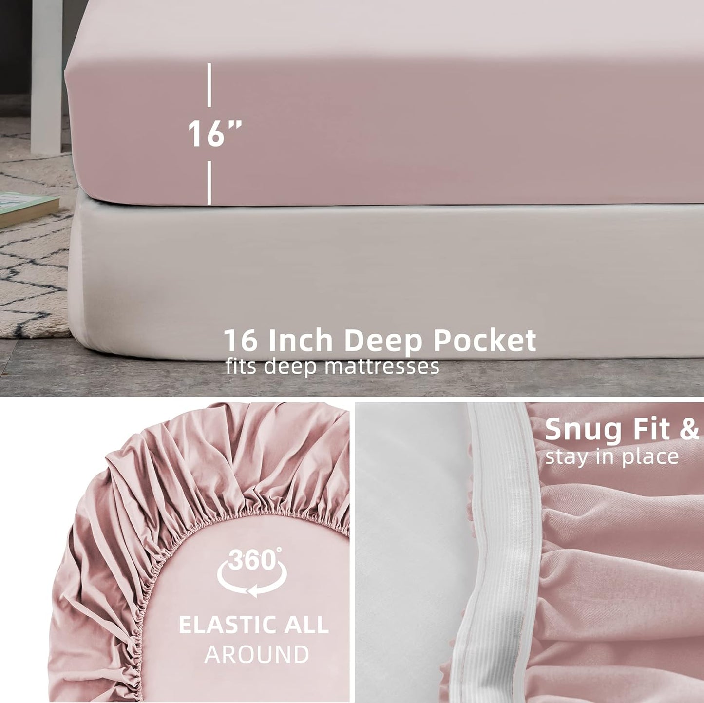 Mohap Twin Fitted Bottom Sheet, Deep Pocket, No Pilling, Double Brushed Microfiber, Pink