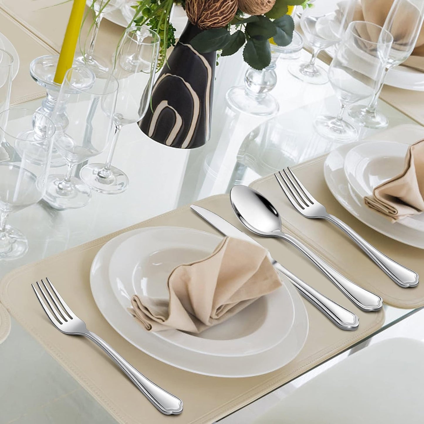 LIANYU 20-Piece Silverware Cutlery Set for 4, Stainless Steel Flatware with Scalloped Edge, Dishwasher Safe