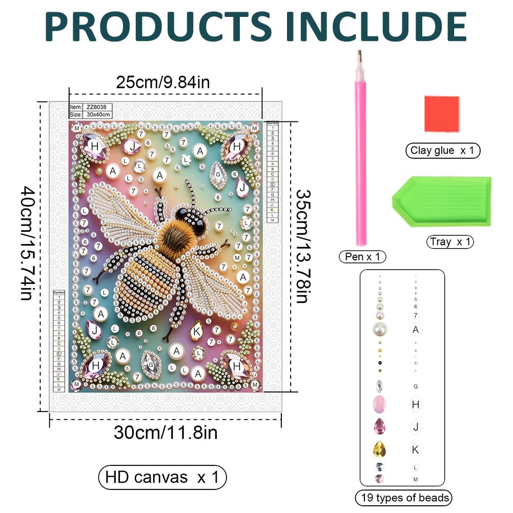 DPDAKIT Bee Pearl Diamond Painting Kits for Adults, 5D Pearl Diamond Art Kits for Adults Beginner, DIY Diamond Dots Gem Art Craft for Home Decor 12x16 inch
