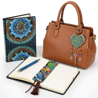 ForraFun Diamond Art Notebook for Adults Diamond Painting Journals Notebooks 5d DIY Diamonds Notebook Painting Kit with Diamonds Ballpoint DIY Bookmark & Wind Chime for Crafts Gift(Mandala)