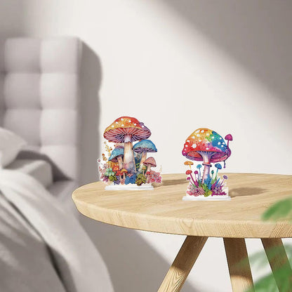 antor 2 Pcs Mushroom Diamond Art Tabletop Ornaments, 5D Acrylic Crystal Diamond Painting Desktop Kits for Adults, DIY Special Shaped Diamond Art Desk Decorations for Home Office, Desktop Crafts Gifts