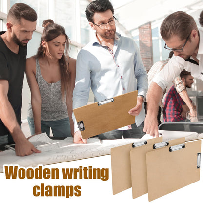 Henoyso 4 Pcs 11 x 17 Clipboards Wooden Lap Boards with Low Profile Clip Double Clip, Extra Large Landscape Hardboard Drawing Boards Horizontal Brown Clipboard for Drafting Board & Sketch Board Use