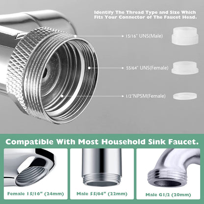 Universal 1440° Sink Faucet Aerator Extension Swivel Faucet Extender 2 Pack, 2 Sprayer Modes Rotatable Bathroom Kitchen Head Replacement Tap Attachment with Filter for G 1/2", 55/64",15/16" Chrome