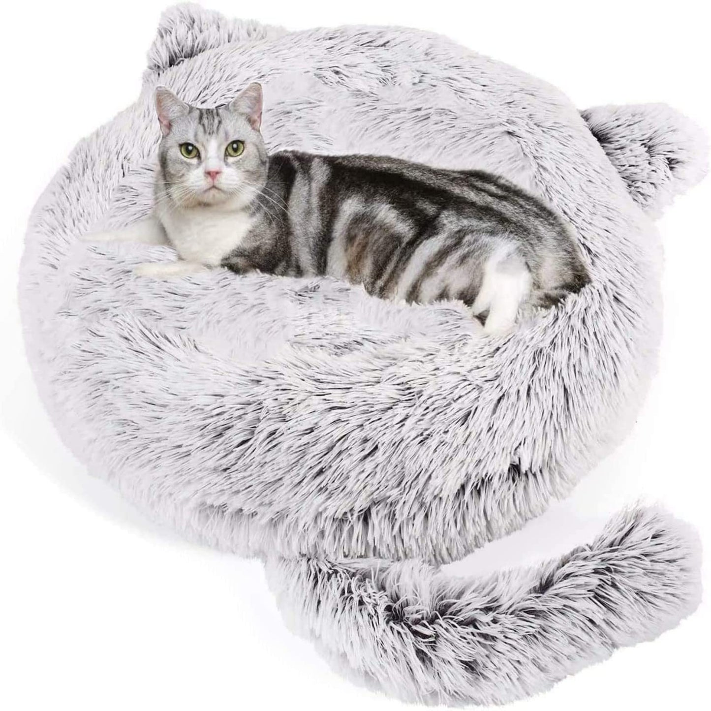Wuudi Pet Cat Bed Dog Bed Cat Cave Cat House Plush Doughnut Cat Sofa Dog Sofa Washable Non-Slip Suitable for Cats and Dogs 55 cm (Grey)