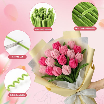 400PCS Pipe Cleaners Craft Kit, DIY Flower Making Supplies with Chenille Stems, Floral Wires, Glue Sticks, Gardening Tape, Stamen & Ribbon, Creative Handmade Mothers Day Gift, Art and Craft Supplies