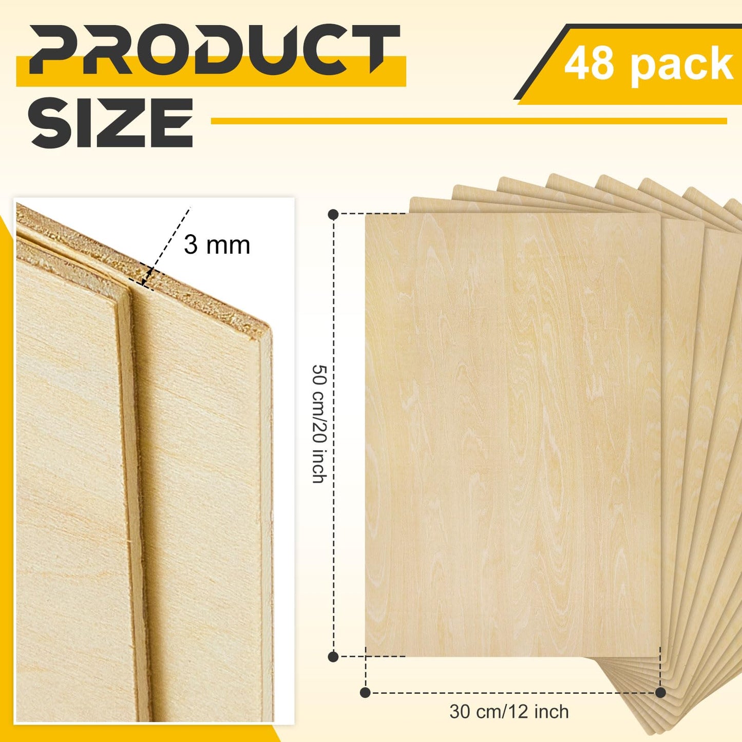 Juexica 48 Pcs 12" X 20"x 1/8" Basswood Craft Sheets 3mm Plywood Board Wood Thin Sheets for Arts Crafts Woodworking Scroll Sawing Projects Painting Drawing Laser Cutting Projects