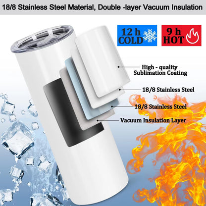 Maucircol 50 Pack Sublimation Tumblers Bulk, 20 oz Stainless Steel Tumbler Blank with Lid and Straw, Individually Boxed