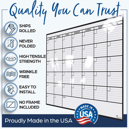 Large Dry Erase Calendar for Wall, 24x36, Large Wall Calendar Dry Erase, Big White Board for Office, Home & School, Giant Erasable Whiteboard, Jumbo Monthly Undated Reusable White Board Planner